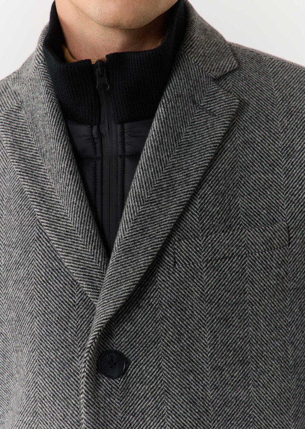 Manteau en laine unie grise à parementure amovible - Father and Sons 59153