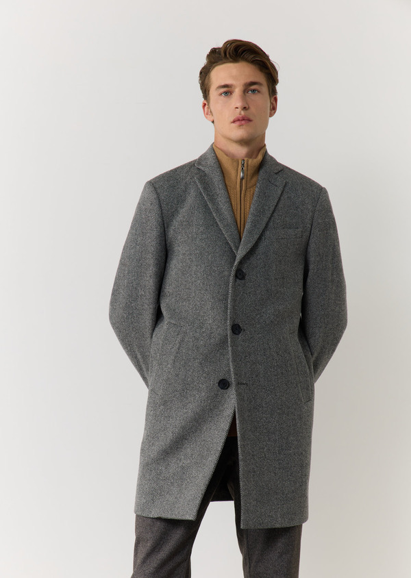 Manteau en laine mélangée, à double rangée de boutons, en gris à motif -  sur la boutique en ligne de windsor.