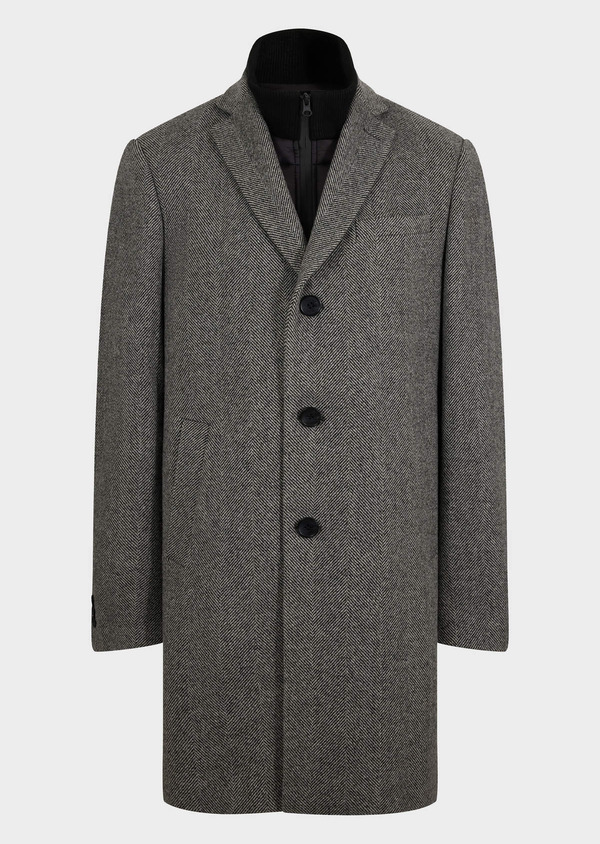 Manteau en laine unie grise à parementure amovible - Father and Sons 59155