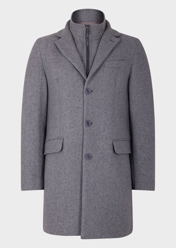 Manteau en laine mélangée unie grise à parementure amovible - Father and Sons 63181