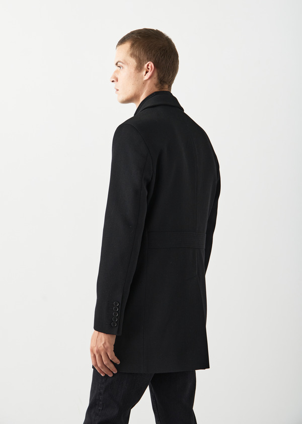 Manteau en laine mélangée unie noire à parementure amovible - Father and Sons 50625