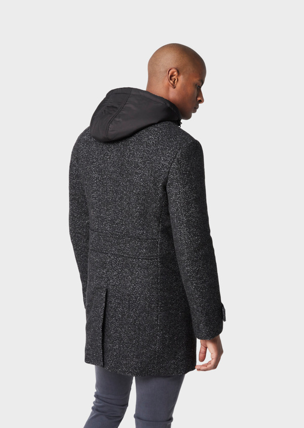 Manteau en laine mélangée unie gris anthracite à capuche amovible | Father  and Sons