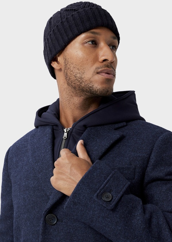 Manteau en laine mélangée unie bleue à capuche amovible - Father and Sons 42040