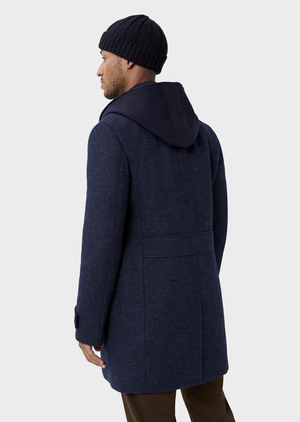 Manteau en laine mélangée unie bleue à capuche amovible - Father and Sons 42038
