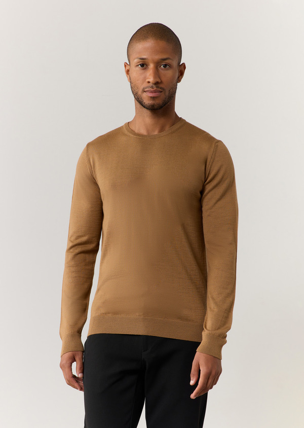 Pull Laine Col rond Cognac - Homme - Made in France XS / Cognac