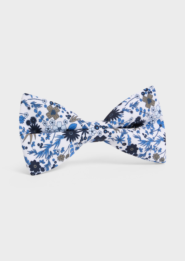 Noeud-papillon blanc à motif fleuri bleu indigo - Father and Sons 54749