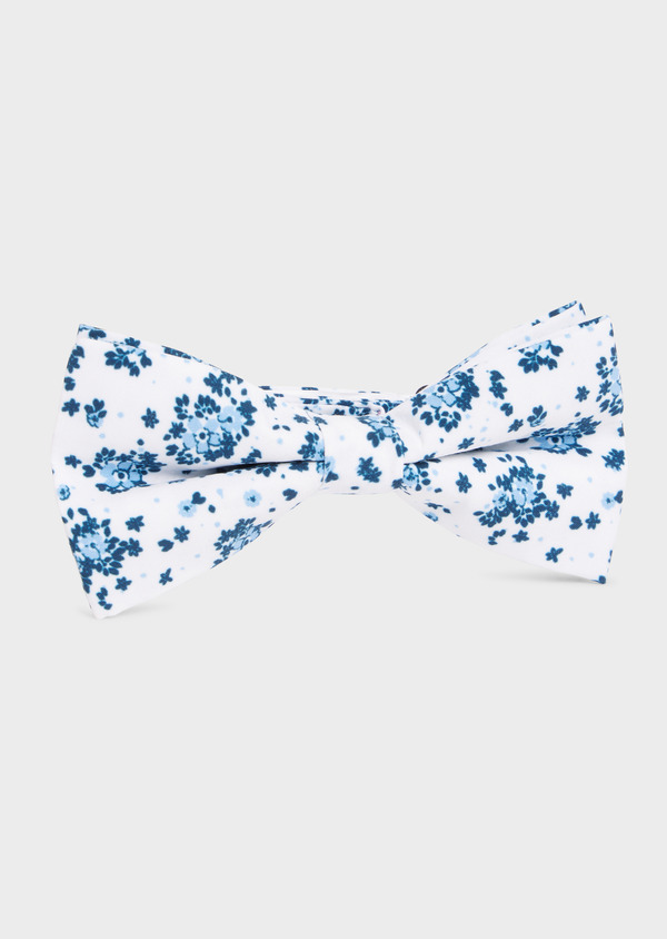 Noeud-papillon blanc à motif fleuri bleu prusse - Father and Sons 54737