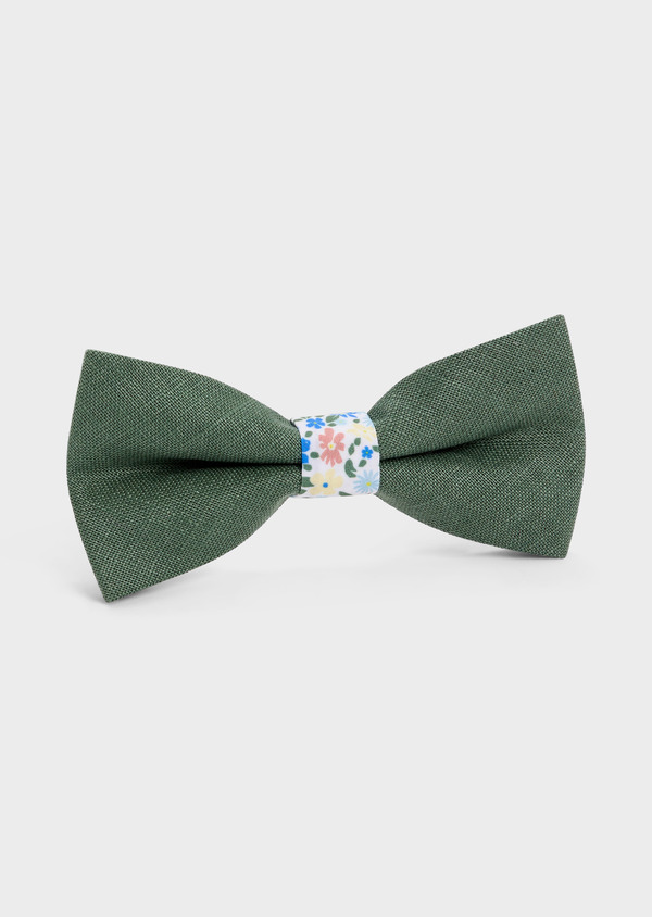 Noeud papillon bi-matière vert à motif fleuri blanc, rose, bleu et jaune - Father and Sons 64065