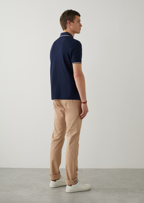 Pantalon casual skinny en coton stretch beige à pois - Father and Sons 46025