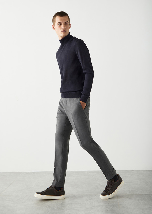 Pantalon de costume coordonnable Slim en laine mélangée unie gris moyen - Father and Sons 50795