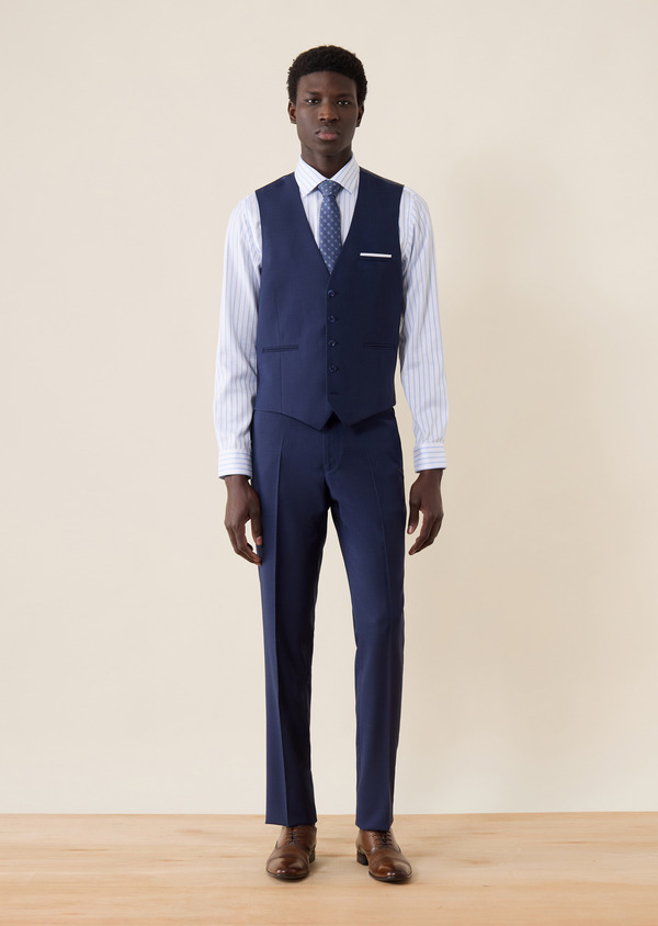 Pantalon coordonnable Regular en laine bleu marine Prince de Galles - Father and Sons 64071