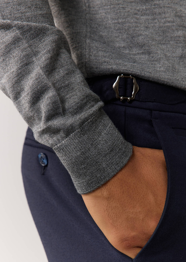 Pantalon coordonnable Slim en laine mélangée unie bleu marine - Father and Sons 60411