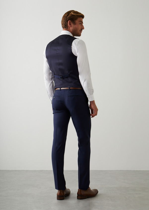 Pantalon de costume Regular en laine Vitale Barberis Canonico bleu marine Prince de Galles - Father and Sons 45668