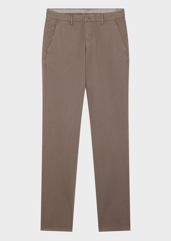 Chino slack skinny en coton stretch taupe à motif fantaisie - Father and Sons 46228