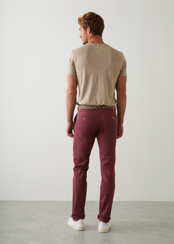 Chino slack skinny en coton stretch framboise à motif fantaisie - Father and Sons 45904