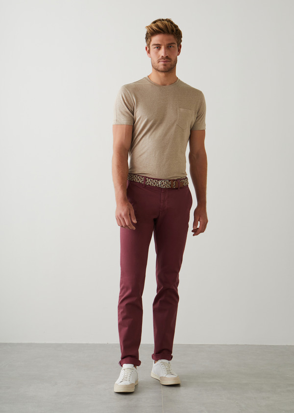 Chino slack skinny en coton stretch framboise à motif fantaisie - Father and Sons 45902