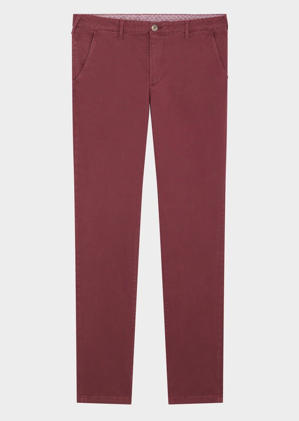 Chino slack skinny en coton stretch framboise à motif fantaisie - Father and Sons 45903