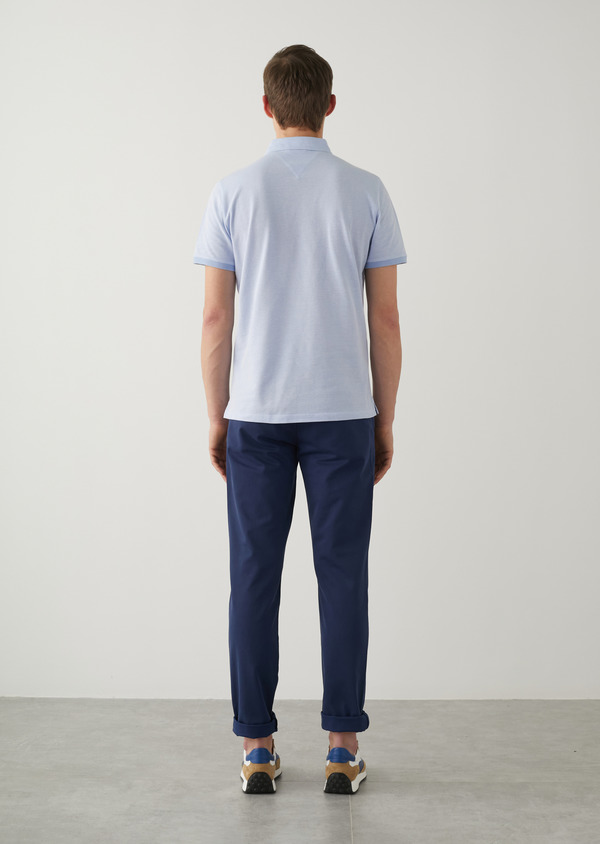 Chino slack skinny en coton stretch bleu indigo à motif fantaisie - Father and Sons 46001