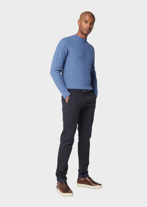 Chino slack skinny en coton stretch bleu marine à motif fantaisie - Father and Sons 47671