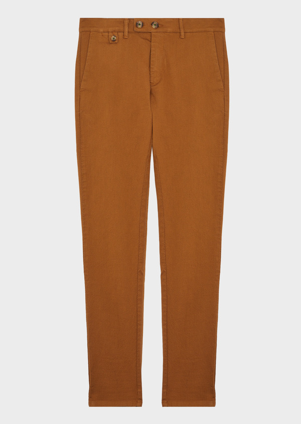 Chino slack skinny en coton stretch marron à motif fantaisie - Father and Sons 46595