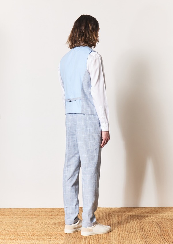 Pantalon coordonnable Skinny en lin et coton bleus Prince de Galles - Father and Sons 57219