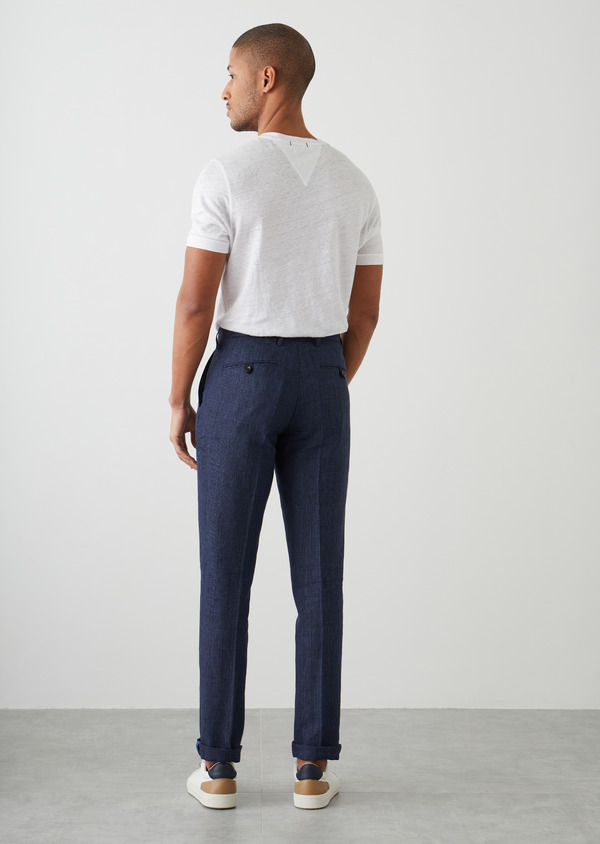 Pantalon coordonnable skinny en lin et coton bleu marine Prince de Galles - Father and Sons 45790