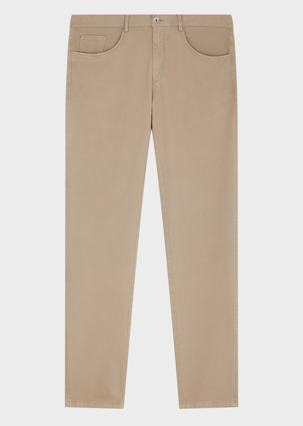 Pantalon casual skinny en coton mélangé uni beige - Father and Sons 63624