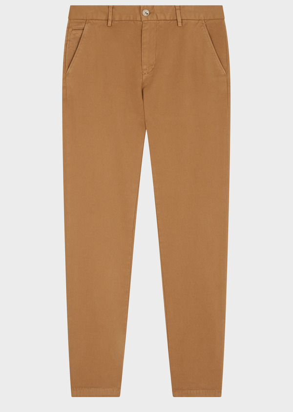 Chino slack skinny 7/8 en coton stretch uni tabac - Father and Sons 53849