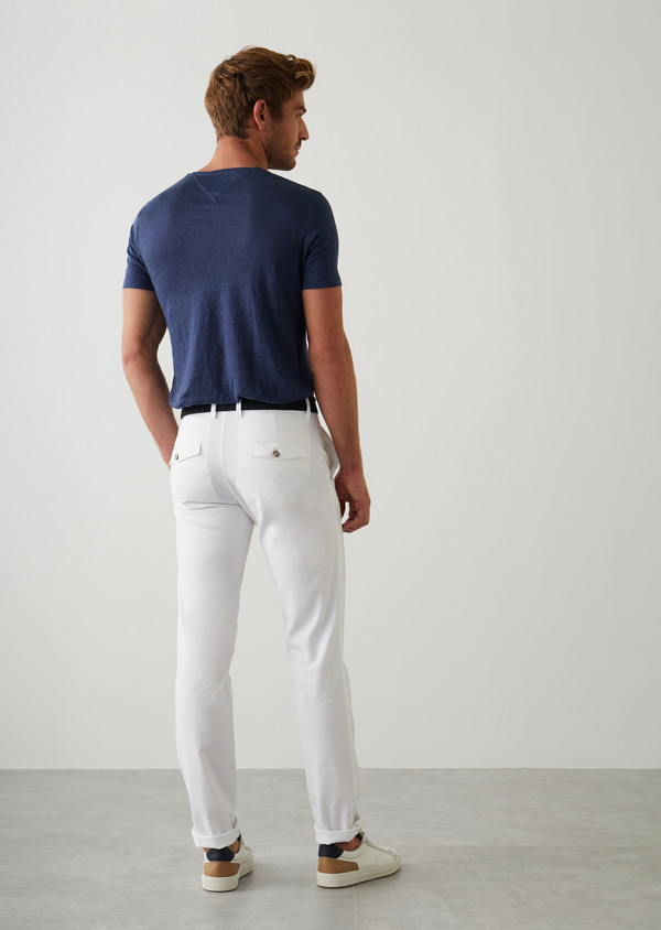 Pantalon slack skinny en coton stretch uni blanc - Father and Sons 45242