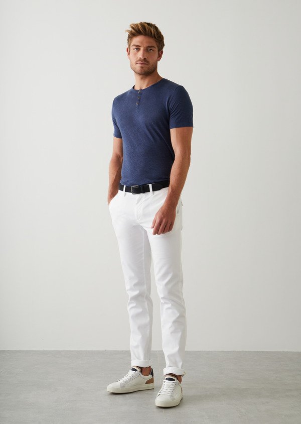 Pantalon slack skinny en coton stretch uni blanc - Father and Sons 45240