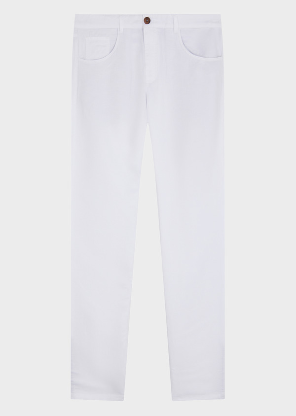 Pantalon casual skinny en tencel et lin unis blancs - Father and Sons 47814