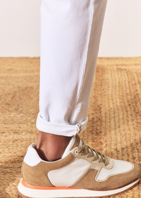 Pantalon casual skinny en coton stretch uni blanc - Father and Sons 57480