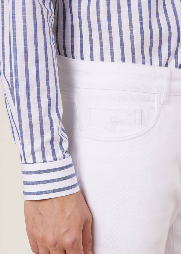 Pantalon casual skinny 7/8 en coton stretch uni blanc - Father and Sons 64424