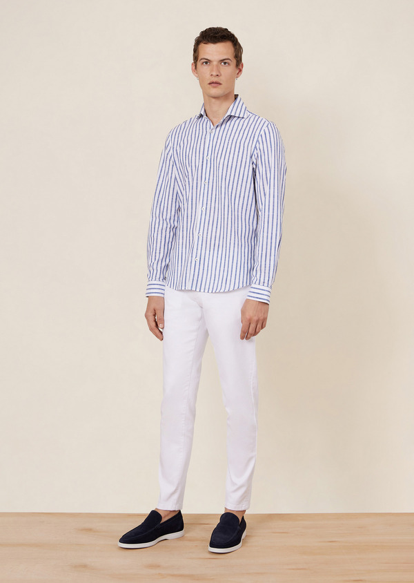 Pantalon casual skinny 7/8 en coton stretch uni blanc - Father and Sons 64422