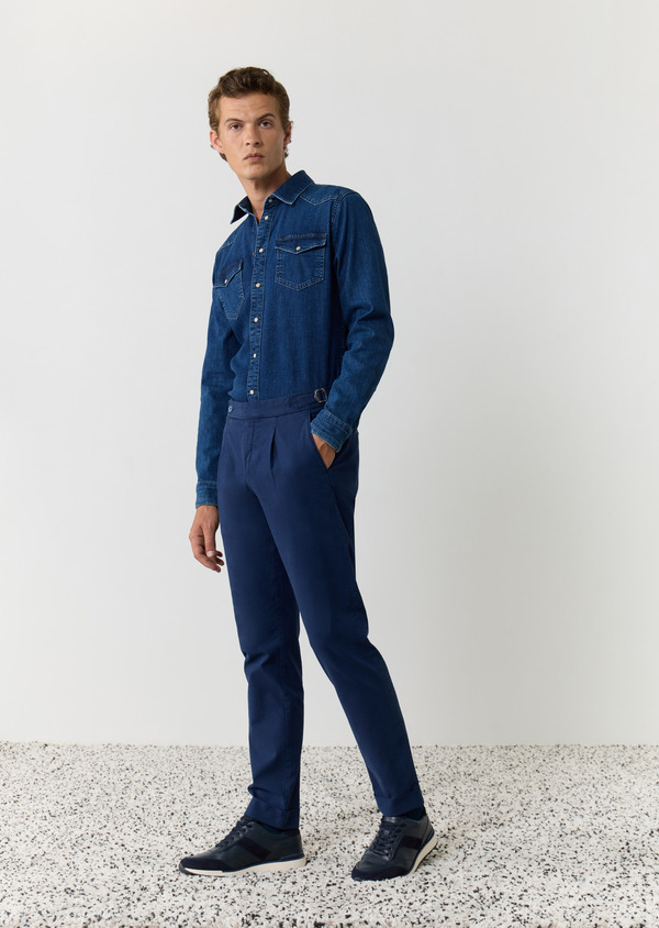Chino slack skinny en coton stretch uni bleu jeans - Father and Sons 59421