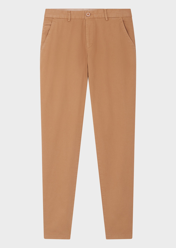 Chino slack skinny 7/8 en coton stretch uni camel - Father and Sons 63184