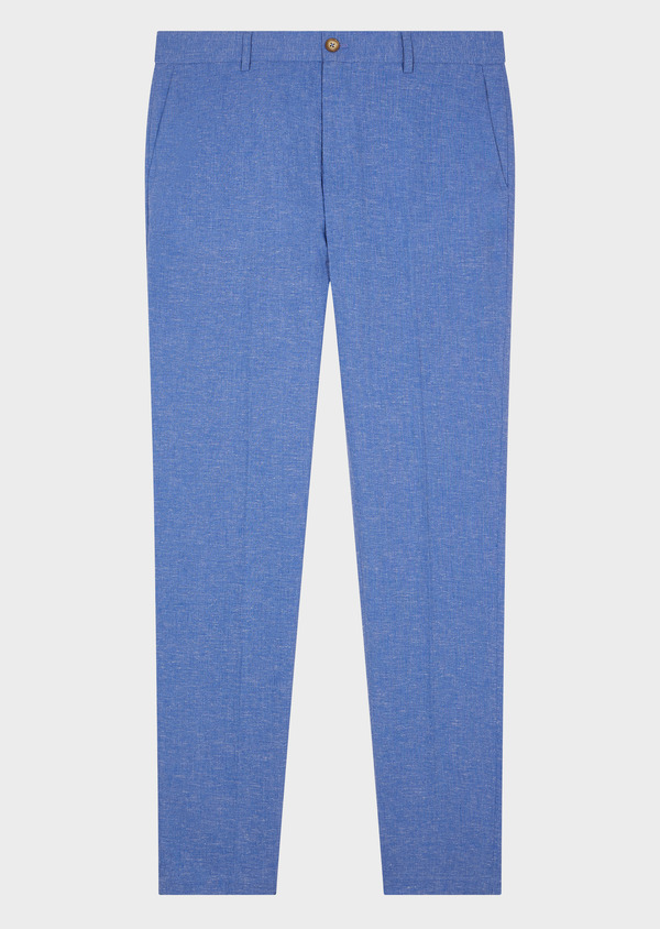 Pantalon coordonnable Skinny en lin mélangé uni bleu chambray - Father and Sons 52082