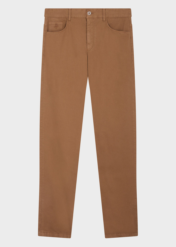 Pantalon casual skinny en coton mélangé stretch uni cognac - Father and Sons 60680