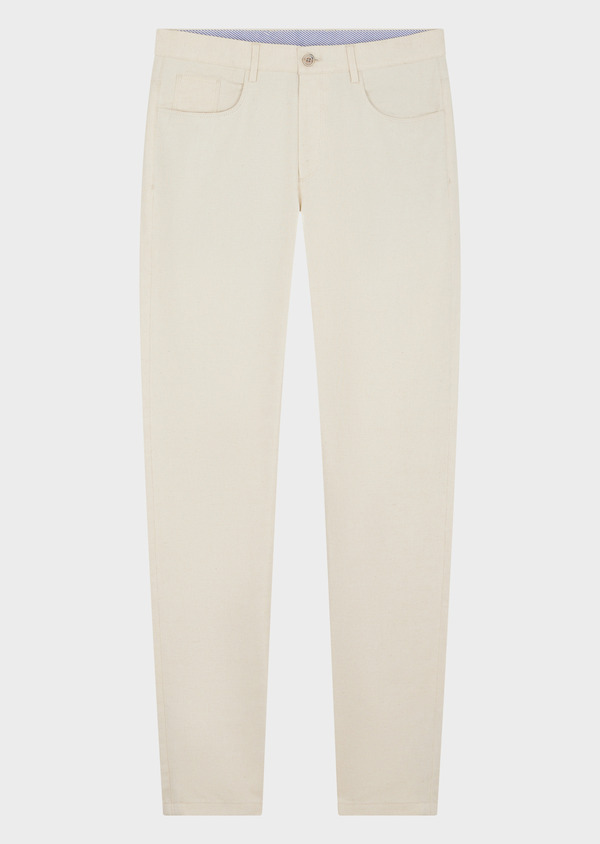Pantalon casual skinny en coton et lin unis ficelle - Father and Sons 56008