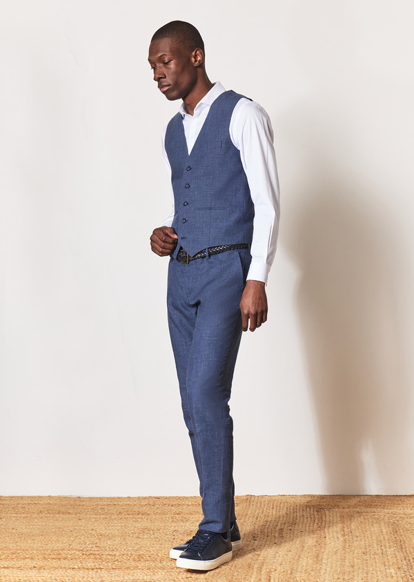Pantalon coordonnable Skinny en lin et coton unis bleu indigo - Father and Sons 55369
