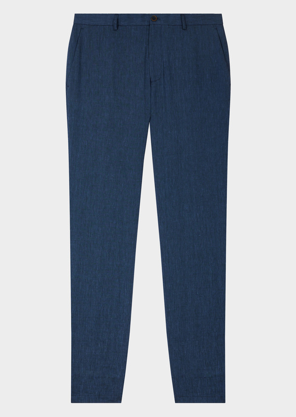 Pantalon coordonnable skinny en lin mélangé uni bleu indigo - Father and Sons 63321