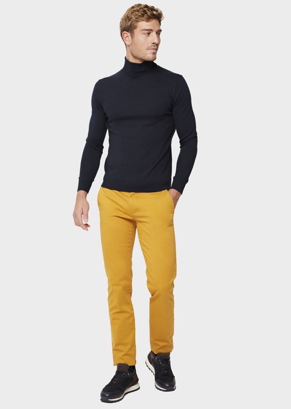 Chino slack skinny en coton stretch uni jaune moutarde - Father and Sons 46690