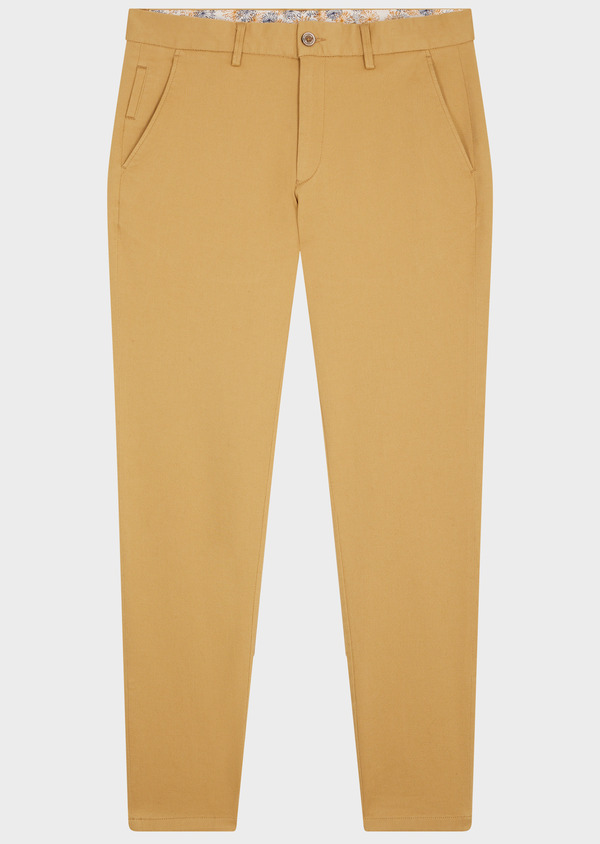 Chino slack skinny 7/8 en coton stretch uni jaune curry - Father and Sons 54369