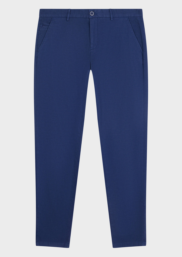 Chino slack skinny 7/8 en coton mélangé stretch uni bleu jeans - Father and Sons 59834
