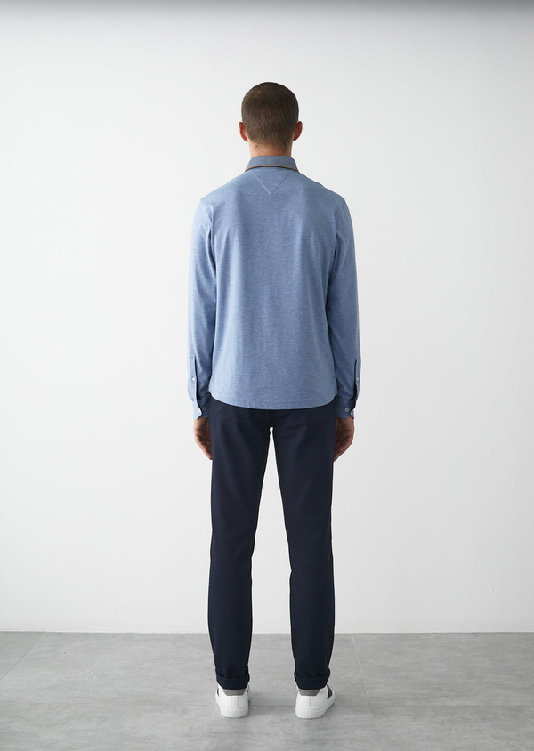 Pantalon casual skinny en coton mélangé uni bleu marine - Father and Sons 49329