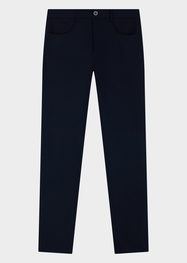 Pantalon casual skinny en coton mélangé uni bleu marine - Father and Sons 49327
