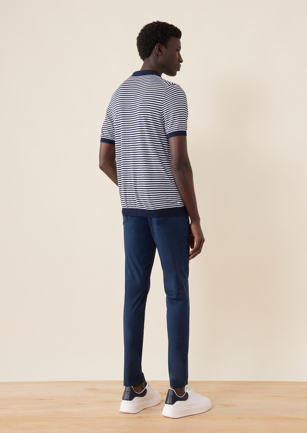 Pantalon casual skinny 7/8 en coton stretch uni bleu marine - Father and Sons 63921