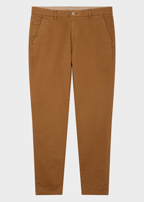 Chino slack skinny 7/8 en coton stretch uni tabac - Father and Sons 57006