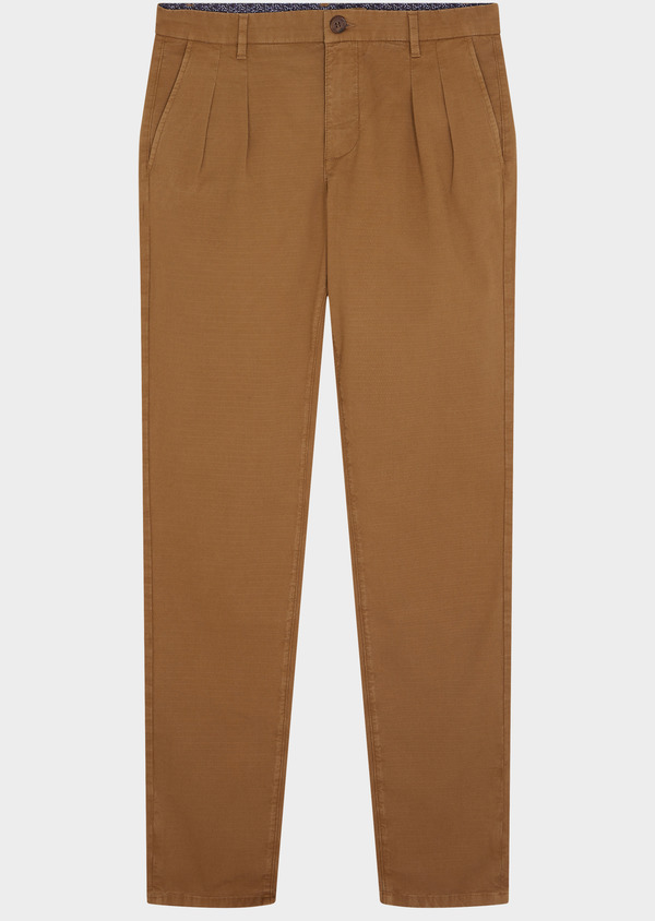 Chino slack skinny en coton stretch uni tabac - Father and Sons 46255