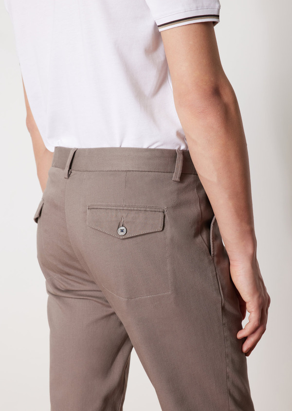 Chino slack skinny 7/8 en coton stretch uni taupe - Father and Sons 56598